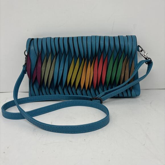 Mellow World Rainbow Twisted Crossbody Clutch Turquoise w/ Shoulder Strap - NICE - Picture 8 of 8